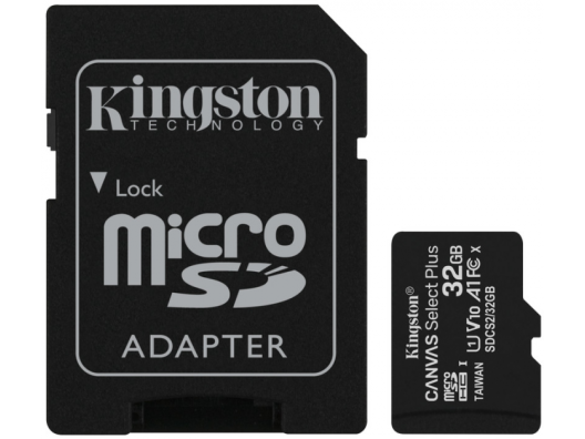 Карта памяти Kingston 32 GB microSDHC Class 10 UHS-I Canvas Select Plus + SD Adapter (SDCS2/32GB)