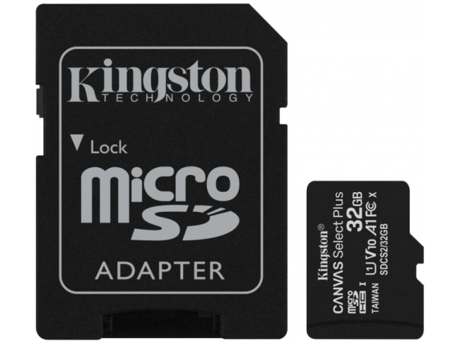 Карта памяти Kingston 32 GB microSDHC Class 10 UHS-I Canvas Select Plus + SD Adapter (SDCS2/32GB)