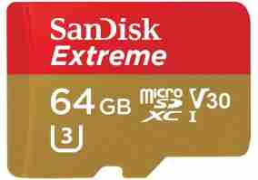 Карта пам'яті SanDisk 64 GB microSDXC  Class 10 UHS-I U3 A2 R160MB/s Extreme V30 + SD-adapter