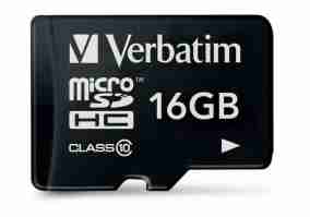 Карта памяти Verbatim 16GB microSDHC Class 10 + SD-adapter (44082)
