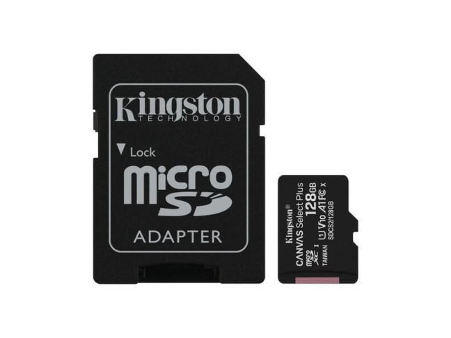 Карта памяти Kingston 128 GB microSDXC Class 10 UHS-I Canvas Select Plus + SD Adapter (SDCS2/128GB)