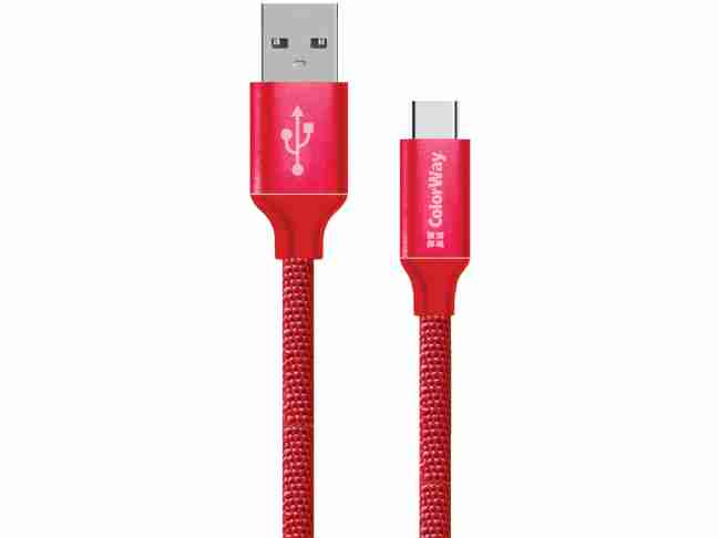 Кабель ColorWay USB - Type-C 2.1А 1м Red (CW-CBUC003-RD)