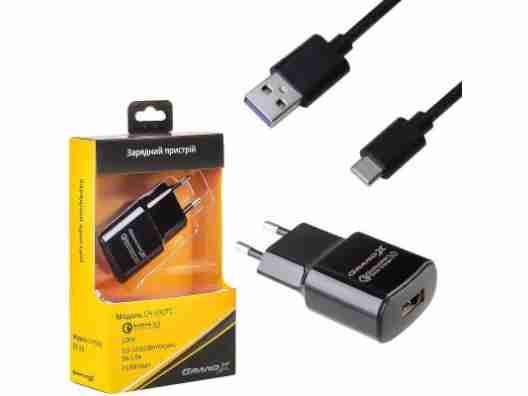 Зарядное устройство Grand-X Quick Charge QС3.0 + cable USB-Type C, Cu, 4A, TPE, 1m (CH-550TC)