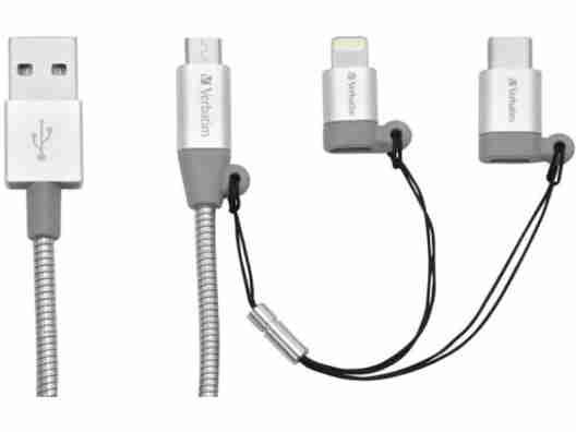 Кабель Verbatim USB2.0-Lightning/MicroUSB/USB Type-C, 1м Silver (48870)