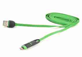 Кабель PowerPlant Quick Charge 2A 2-в-1 flat USB 2.0 AM – Lightning/Micro 2м green (CA910502)