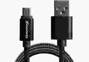 Кабель Grand-X USB-microUSB, Cu, 2,1A, Black, 1m, доп. защита-оплетка (FM01BB)