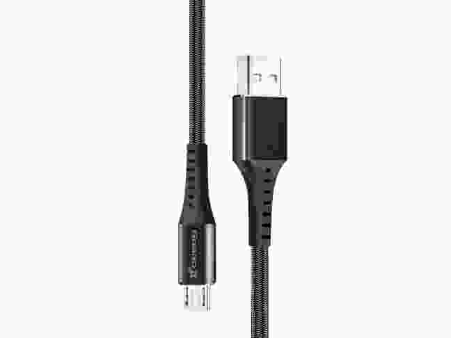 Кабель Grand-X USB-micro USB FM-12B 3A, 1.2m, Fast Сharge, Black толст.нейлон оплетка, премиум BOX