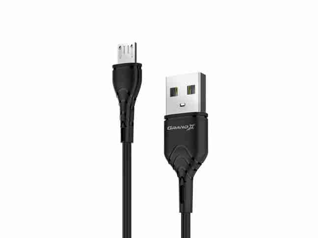 Кабель Grand-X USB-micro USB PM-03B 3A, 1m, CU, Fast Сharge, Black, BOX