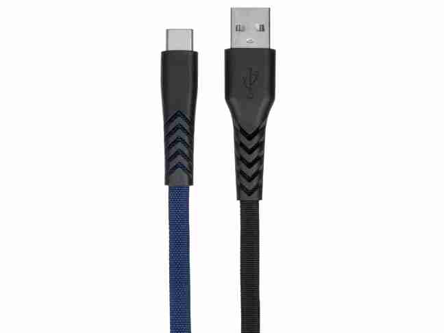 Кабель 2E -CCTT-1MBL USB 2.0 USB Type-C Flat Fabric 1m Black/Blue