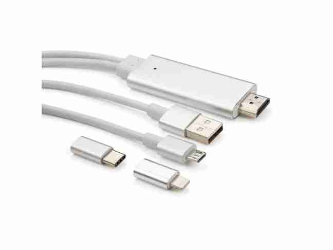 Кабель Vinga HDMI to Lighting+MicroUSB+Type-C 2m (MobileTV-01)