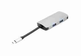Мультипортовый адаптер PowerPlant CA911691 Type-C - HDMI 4K, USB 3.0, USB Type-C, RJ45