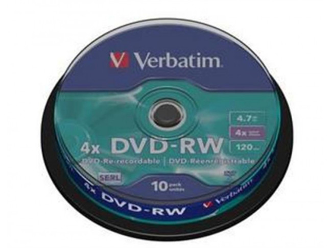 Диски DVD-RW Verbatim (43552) 4.7 GB/120 min 4x (10 pcs Cake Box)