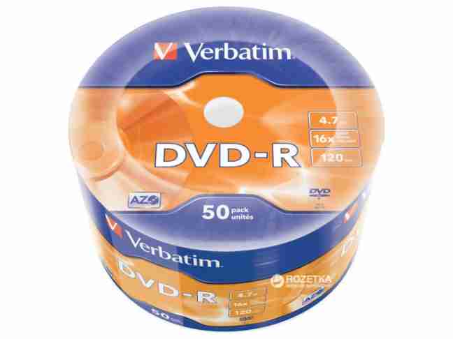Диски DVD-R Verbatim 4.7 GB 16x Wrap 50 шт (43788)