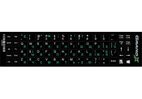 Наліпки на клавіатуру Grand-X 68 keys Cyrillic green, Latin white (GXDPGW)