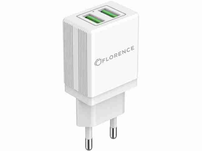 Зарядное устройство Florence (2xUSB 2A) White (FL-1021-WL) + кабель Lightning