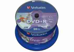 Диски DVD+R Verbatim 4.7Gb 16X CakeBox 50шт Wide inkjet photo Printable (43512)