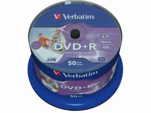 Диски DVD+R Verbatim 4.7Gb 16X CakeBox 50шт Wide inkjet photo Printable (43512)