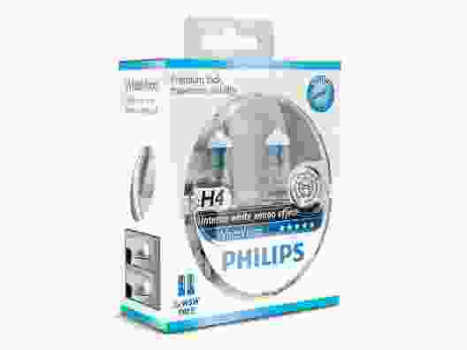 Галогенная лампа Philips H4 WhiteVision +60%, 4300K, 2шт/блистер 12342WHVSM