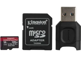 Карта пам'яті Kingston 128 GB microSDXC Class 10 UHS-II U3 Canvas React Plus + Reader (MLPMR2/128GB)