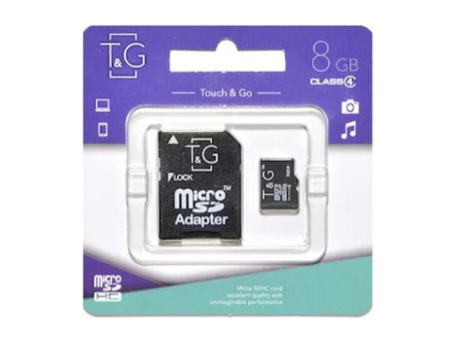 Карта памяти micro SDHC 8GB T&G Class 4 + adapter (TG-8GBSDCL4-01)
