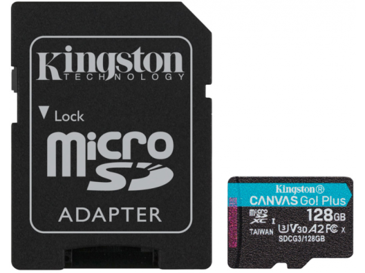 Карта памяти Kingston 128 GB microSDXC class 10 UHS-I U3 Canvas Go! Plus + SD Adapter (SDCG3/128GB)