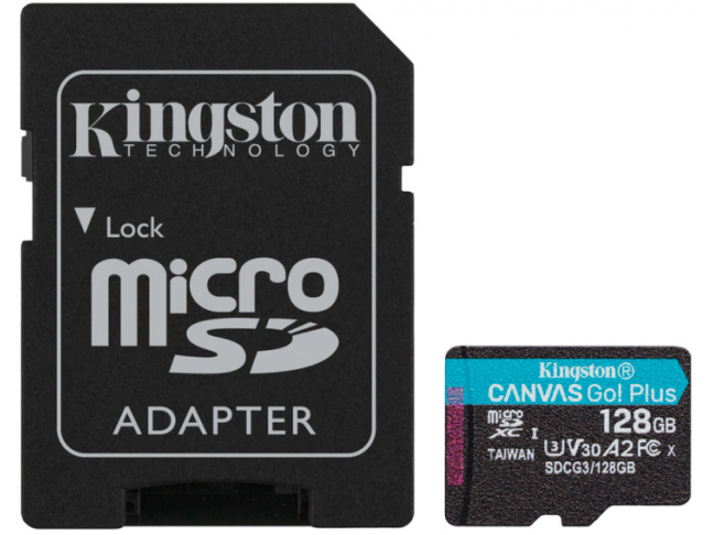 Карта пам'яті Kingston 128 GB microSDXC class 10 UHS-I U3 Canvas Go! Plus + SD Adapter (SDCG3/128GB)