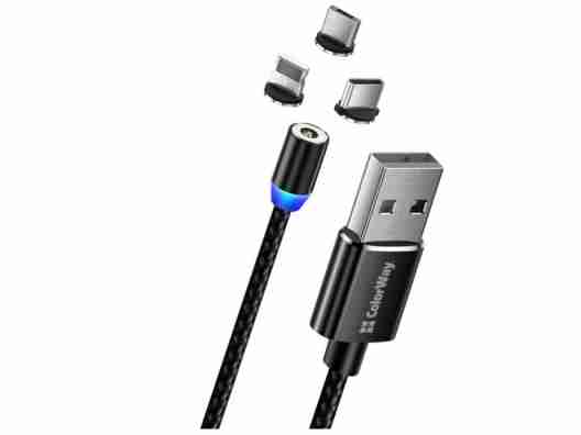 Кабель ColorWay Magnetic USB-Lightning/MicroUSB/USB Type-C 2.4А 1м, Black (CW-CBUU020-BK)