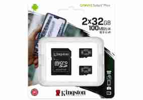 Карта памяти Kingston 32 GB microSDHC Canvas Select Plus UHS-I V10 A1 Class 10 2-pack + SD-adapter (SDCS2/32GB-2P1A)