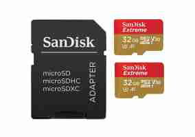 Карта памяти SanDisk 32 GB microSDHC UHS-I U3 Extreme V30 Twin Pack + SD Adapter (SDSQXAF-032G-GN6AT)