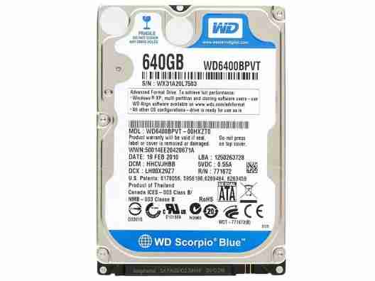 Жесткий диск WD HDD 2.5" SATA 640GB  Blue 5400rpm 8MB (6400BPVT) гар. 12 мес. Refurbished