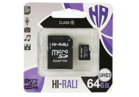 Карта памяти Hi-Rali 64 GB microSDXC class 10 UHS-I (U3) + SD Adapter (HI-64GBSDU3CL10-01)