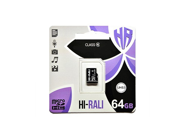 Карта памяти Hi-Rali 64 GB microSDXC class 10 UHS-I (U3) (HI-64GBSDU3CL10-00)