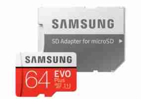 Карта памяти Samsung 64GB microSDXC C10 UHS-I U1 R100/W20MB/s Evo Plus V2 + SD адаптер