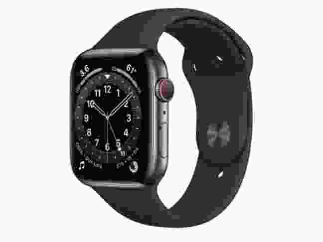 Смарт-часы Apple Series 6 GPS + LTE 44mm Graphite Stainless Steel Case with Black Sport Band (M07Q3/M09H3)