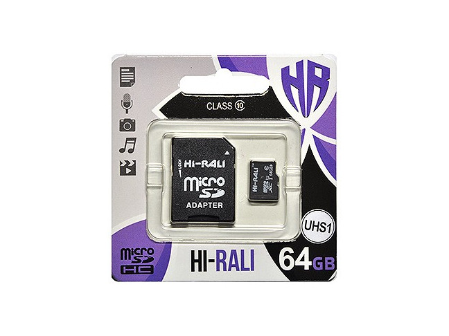 Карта пам'яті Hi-Rali 64 GB microSDXC class 10 UHS-I + SD Adapter (HI-64GBSDCL10-01)