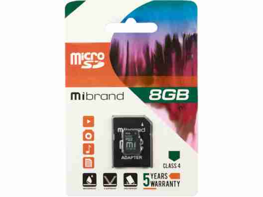 Карта памяти Mibrand 8 GB microSDHC Class 4 + SD Adapter (MICDC4/8GB-A)