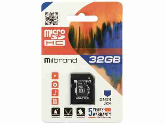 Карта памяти Mibrand 32 GB microSDHC Class 10 UHS-I + SD Adapter (MICDHU1/32GB-A)