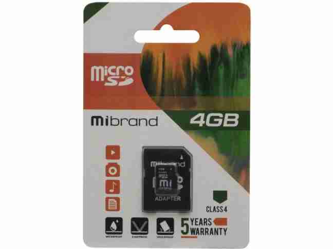 Карта пам'яті Mibrand 4 GB microSDHC Class 4 + SD Adapter (MICDC4/4GB-A)
