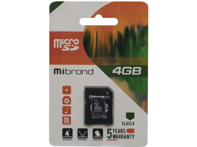 Карта пам'яті Mibrand 4 GB microSDHC Class 4 + SD Adapter (MICDC4/4GB-A)