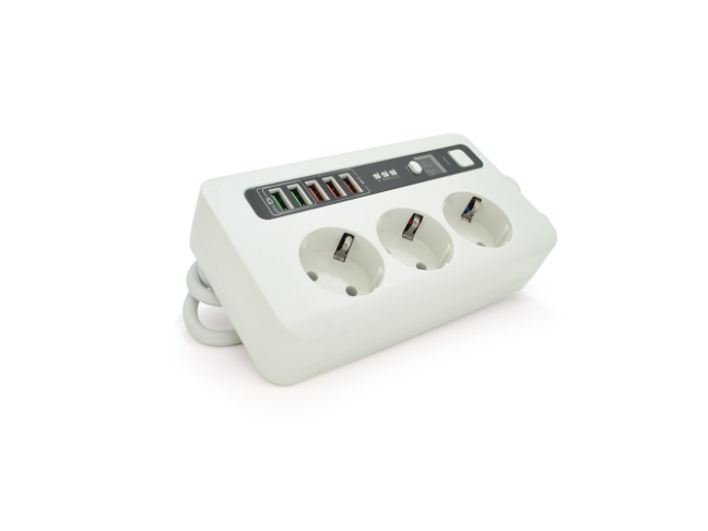 Мережевий фільтр BokaLI BKL-04 EU на 3 розетки, 5 USB 3.0+TIMER, 2 м White