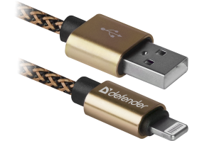 Кабель Defender ACH01-03T PRO USB2.0 Золотой, AM-LightningM,1m,2.1А  (87806)