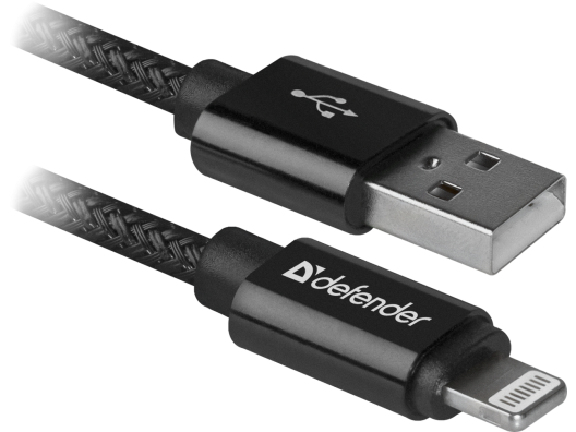 Кабель Defender ACH01-03T PRO USB2.0 Черный, AM-LightningM, 1m,2.1A (87808)