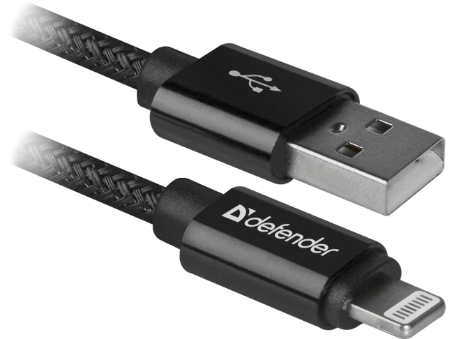 Кабель Defender ACH01-03T PRO USB2.0 Черный, AM-LightningM, 1m,2.1A (87808)