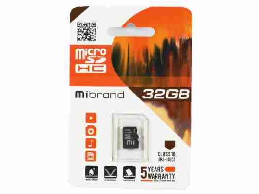 Карта памяти Mibrand 32 GB microSDHC Class 10 UHS-I (U3) + SD Adapter (MICDHU3/32GB-A)