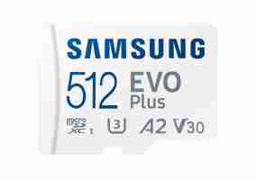 Карта пам'яті Samsung 512 GB microSDXC Class 10 UHS-I U3 V30 A2 EVO Plus + SD Adapter MB-MC512KA