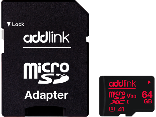 Карта памяти ADDLINK 64 GB microSDXC UHS-I (U3) V30 A1 + SD-адаптер (AD64GBMSXU3A)