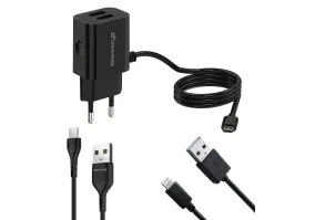 Сетевое зарядное устройство Grand-X 2xUSB 3.1А + USB-Type-C, micro-USB, Lightning Black (CH65LT)