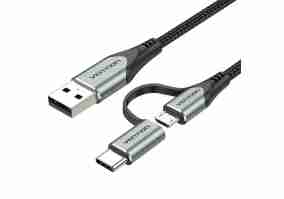 Кабель Vention USB 2.0 AM to Micro USB / Type-C 1m Black (CQEHF)