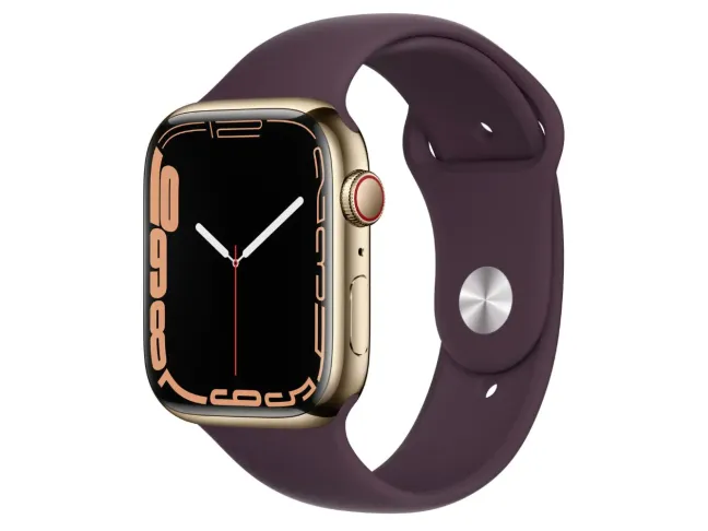 Смарт-годинник Apple Watch Series 7 GPS + Cellular 45mm Gold S. Steel Case w. Dark Cherry Sport Band (MKJF3)