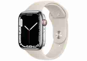 Смарт-часы Apple Watch Series 7 GPS + Cellular 45mm Silver Stainless Steel Case w. Starlight Sport Band (MKJD3)